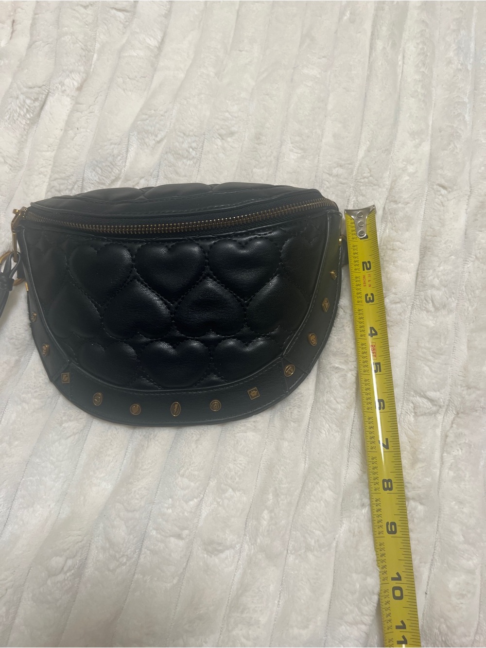 Betsey Johnson Black Quilted Heart Belt Bag with Studded Trim - Picture 8 of 8